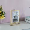 Fabulaxe Gold Modern Metal Floating Tabletop Photo Frame with Glass Cover and Free Spinning Stand, 4 x 6 QI004496.GD.S
